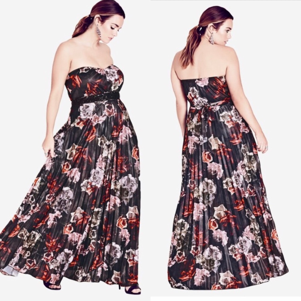 City Chic Holiday Rose Pleated Jeweled Dress 16